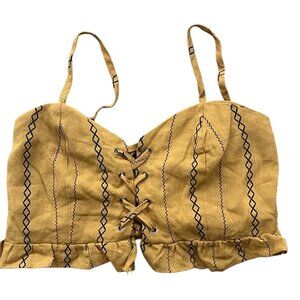 Chilah Y2K Bustier Crop Top Womens Large Yellow Lace Up Ruffle Festival Coquette
